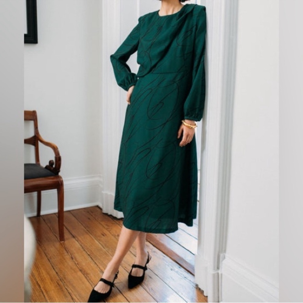 Tuckernuck Pine Twombly Macie Midi Dress S Green Draped NWT - Picture 10 of 10